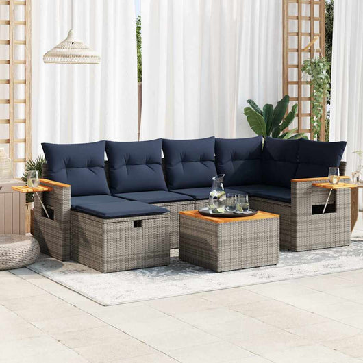 vidaXL Set Divani da Giardino 7 pz con Cuscini Grigio in Polyrattan