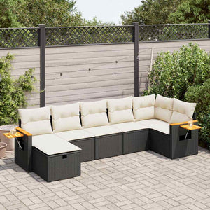 vidaXL Set Divani da Giardino con Cuscini 7pz Nero Polyrattan