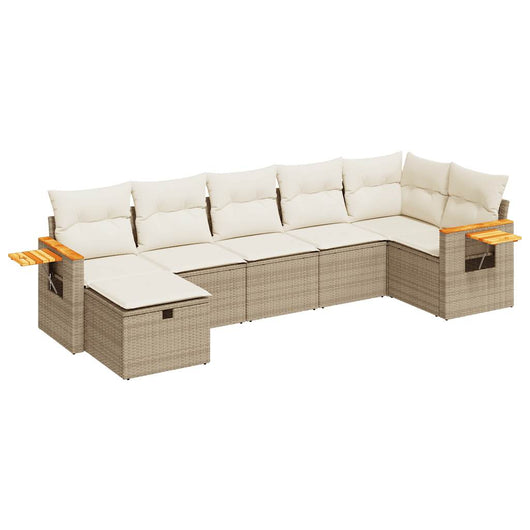Set Divani da Giardino 7 pz con Cuscini Beige in Polyrattan