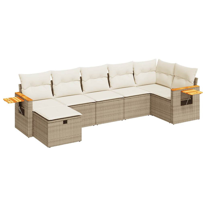 Set Divani da Giardino 7 pz con Cuscini Beige in Polyrattan