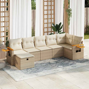 Set Divani da Giardino 7 pz con Cuscini Beige in Polyrattan