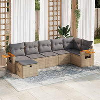 Set Divani da Giardino 7 pz con Cuscini Beige in Polyrattan
