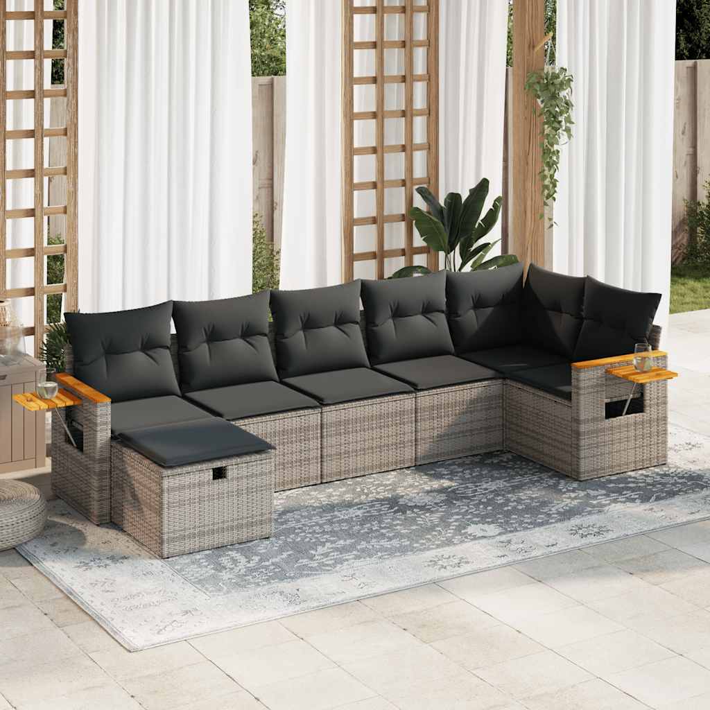 Set Divani da Giardino 7 pz con Cuscini Grigio in Polyrattan