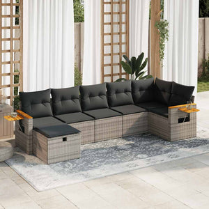 Set Divani da Giardino 7 pz con Cuscini Grigio in Polyrattan