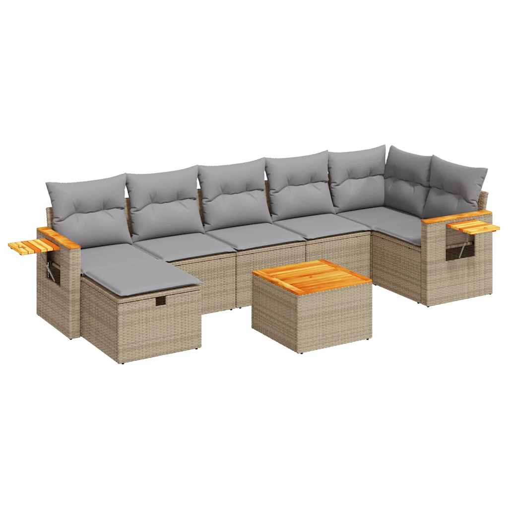 Set Divano da Giardino 8 pz con Cuscini Beige in Polyrattan
