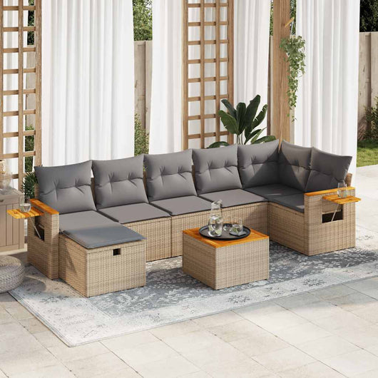 Set Divano da Giardino 8 pz con Cuscini Beige in Polyrattan