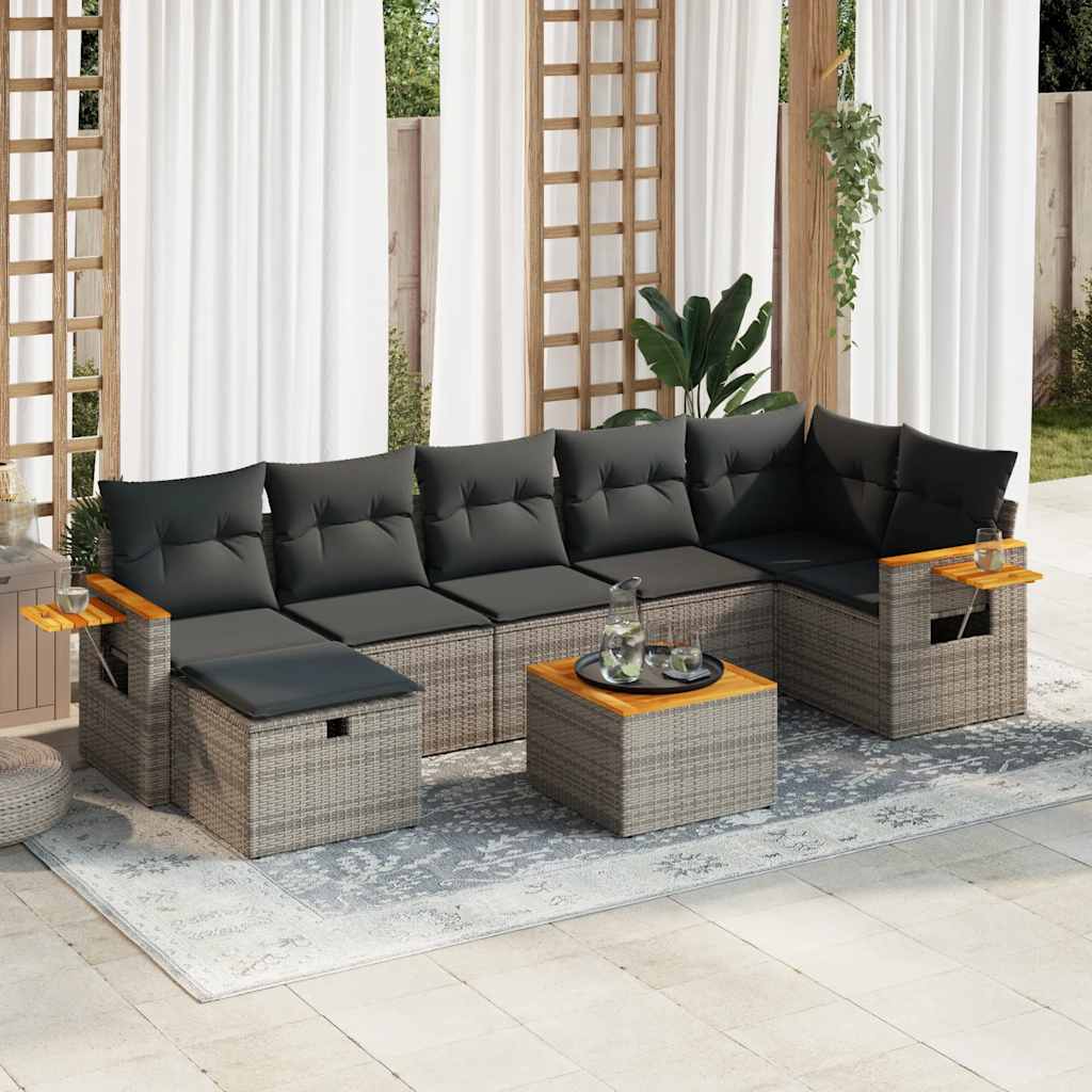 vidaXL Set Divano da Giardino 8 pz con Cuscini Grigio in Polyrattan