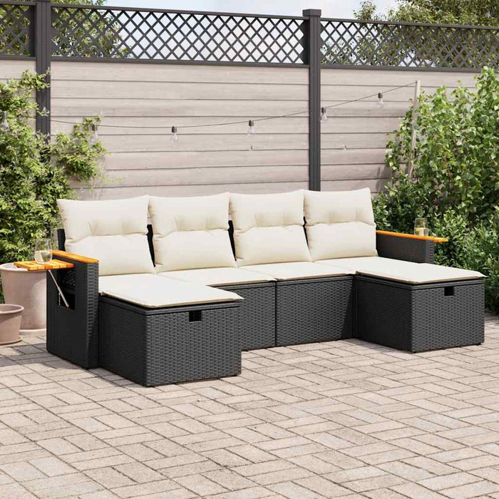 vidaXL Set Divano da Giardino 6 pz con Cuscini Nero in Polyrattan