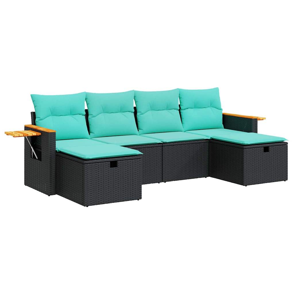 Set Divano da Giardino 6 pz con Cuscini Nero in Polyrattan 3325998