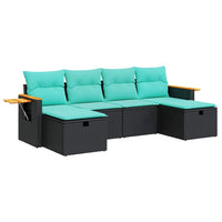 Set Divano da Giardino 6 pz con Cuscini Nero in Polyrattan 3325998