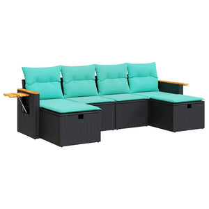 Set Divano da Giardino 6 pz con Cuscini Nero in Polyrattan 3325998