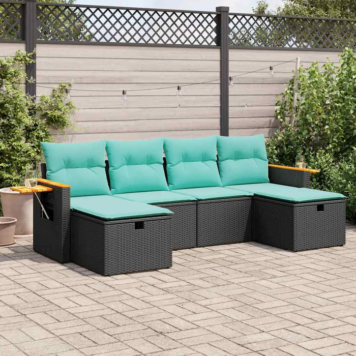Set Divano da Giardino 6 pz con Cuscini Nero in Polyrattan 3325998