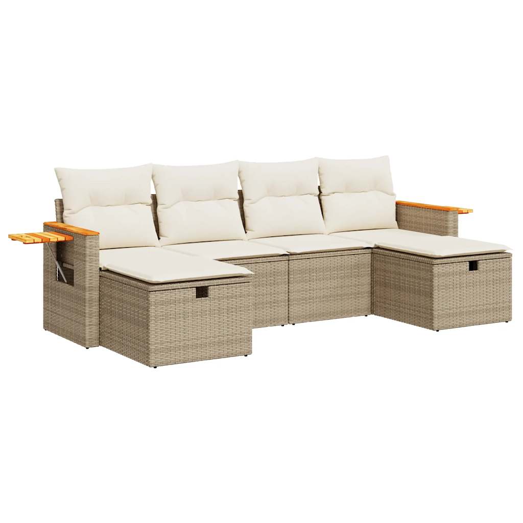 Set Divano da Giardino 6 pz con Cuscini Beige in Polyrattan