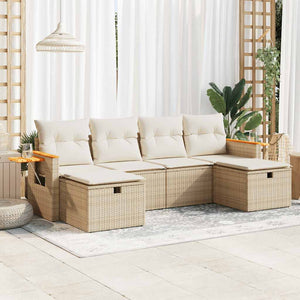 Set Divano da Giardino 6 pz con Cuscini Beige in Polyrattan