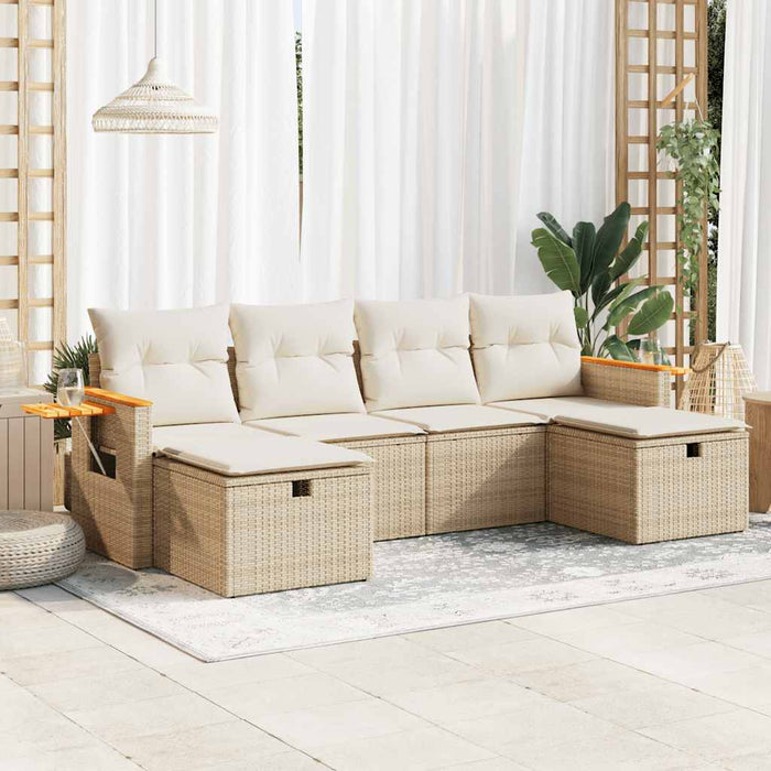 Set Divano da Giardino 6 pz con Cuscini Beige in Polyrattan