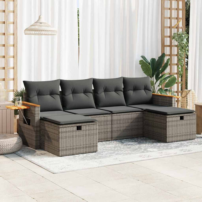 Set Divano da Giardino 6 pz con Cuscini Grigio in Polyrattan