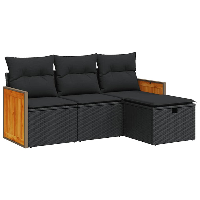 Set Divani da Giardino 4 pz con Cuscini Nero in Polyrattan