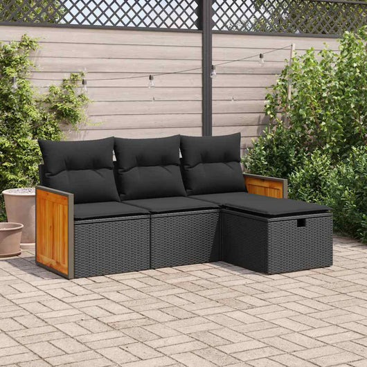 Set Divani da Giardino 4 pz con Cuscini Nero in Polyrattan