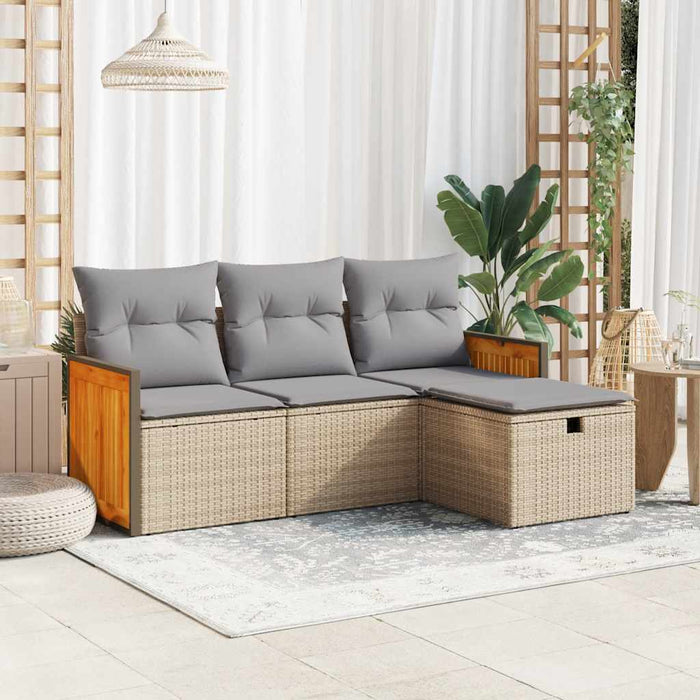 Set Divano da Giardino 4 pz con Cuscini-Sofa da Giardino-Divanetto da esterno Beige in Polyrattan 398022
