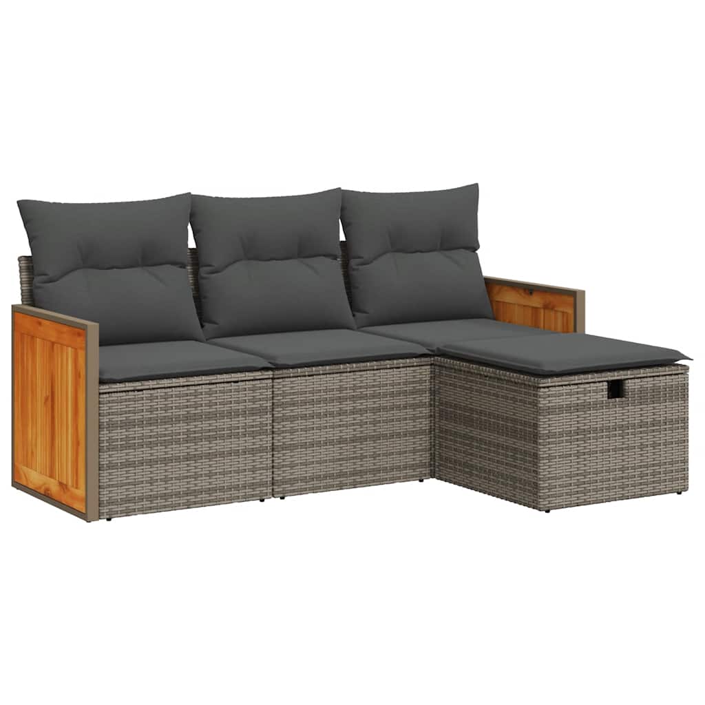Set Divani da Giardino 4 pz con Cuscini in Polyrattan Grigio