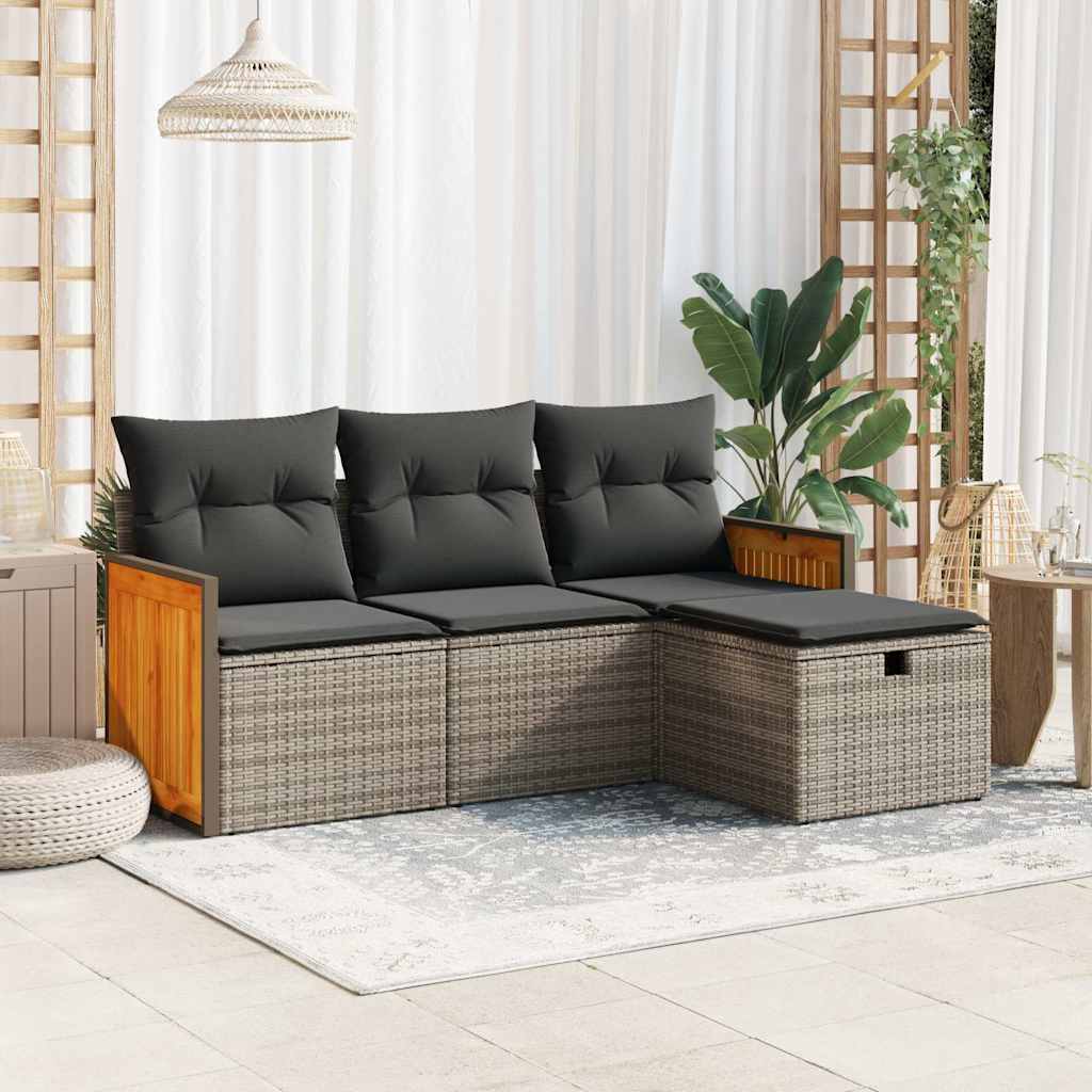 Set Divani da Giardino 4 pz con Cuscini in Polyrattan Grigio