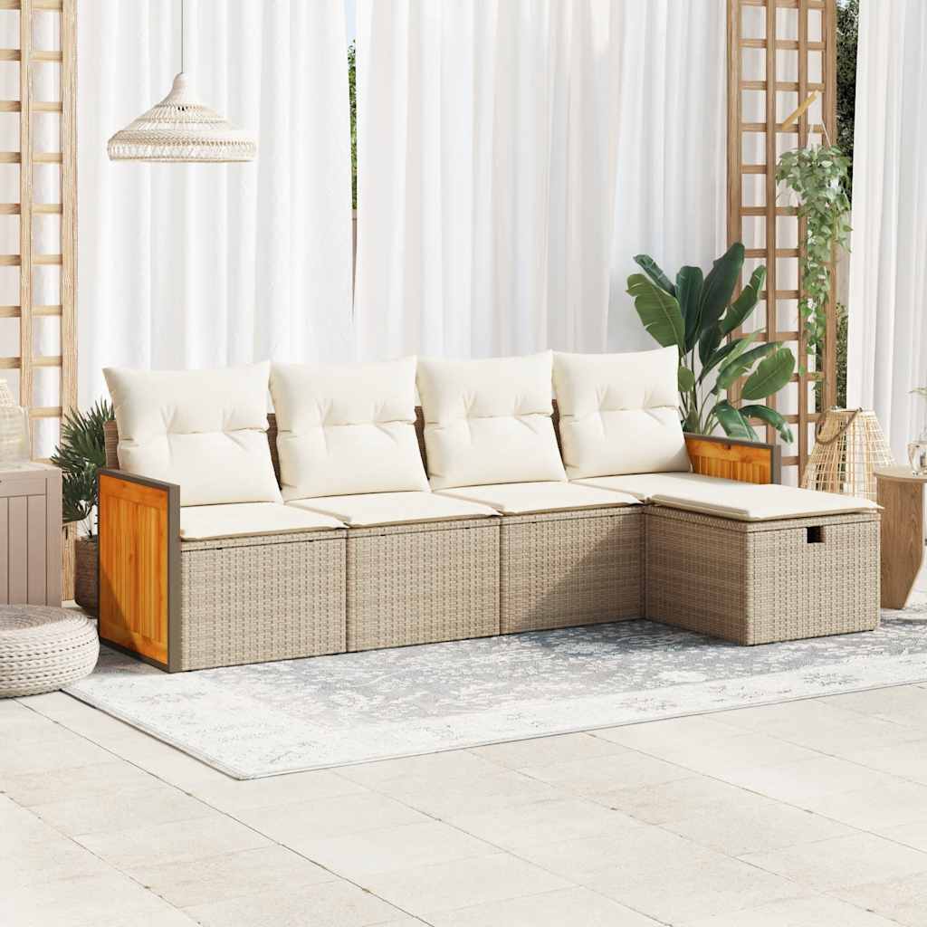 vidaXL Set Divano da Giardino 5 pz con Cuscini Beige in Polyrattan