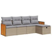 Set Divano da Giardino 5 pz con Cuscini-Sofa da Giardino-Divanetto da esterno Beige in Polyrattan 194831