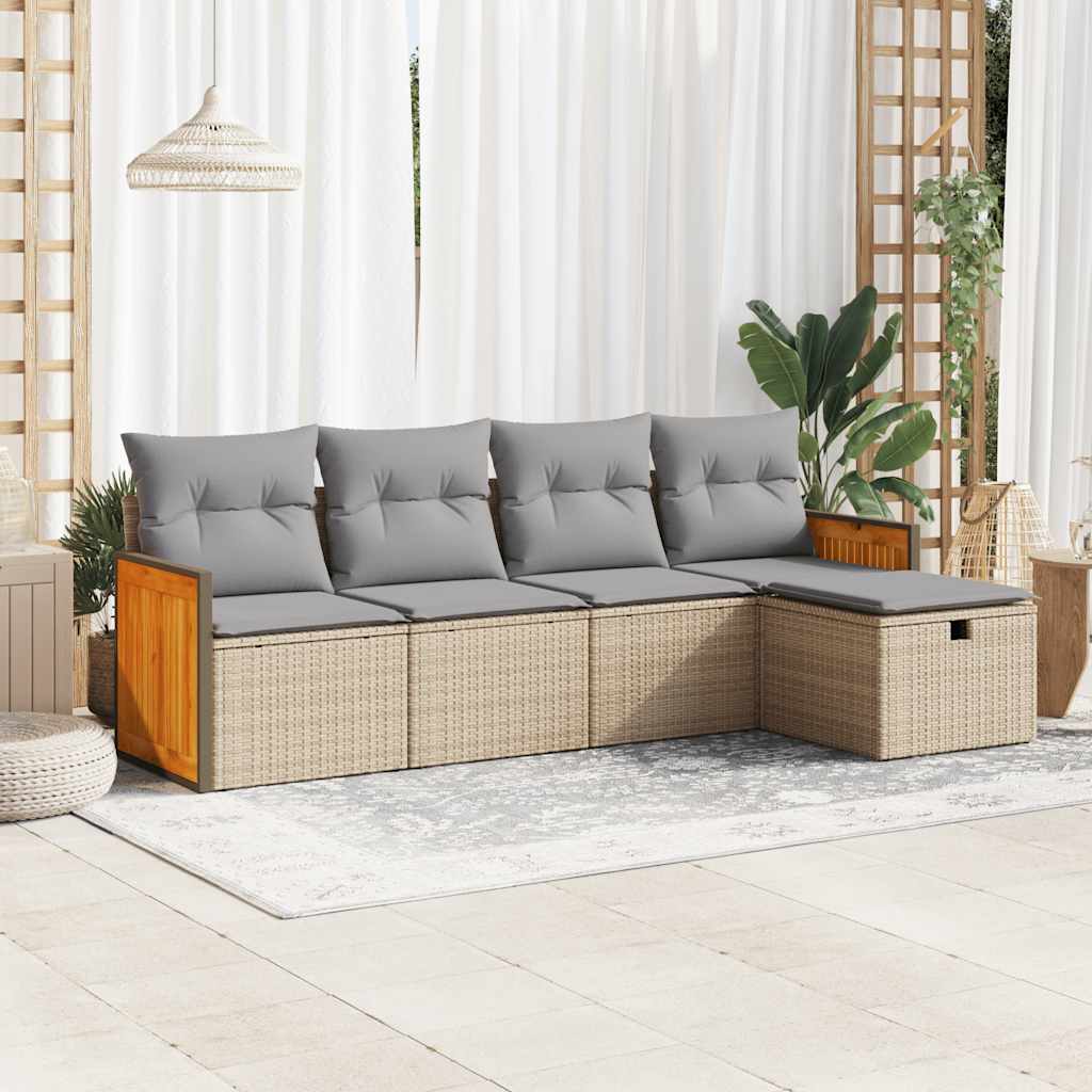 Set Divano da Giardino 5 pz con Cuscini-Sofa da Giardino-Divanetto da esterno Beige in Polyrattan 194831