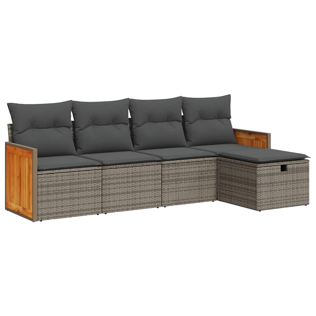 Set Divano da Giardino 5 pz con Cuscini Grigio in Polyrattan