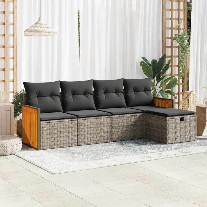 Set Divano da Giardino 5 pz con Cuscini Grigio in Polyrattan
