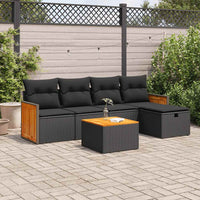 Set Divano da Giardino 6 pz con Cuscini Nero in Polyrattan
