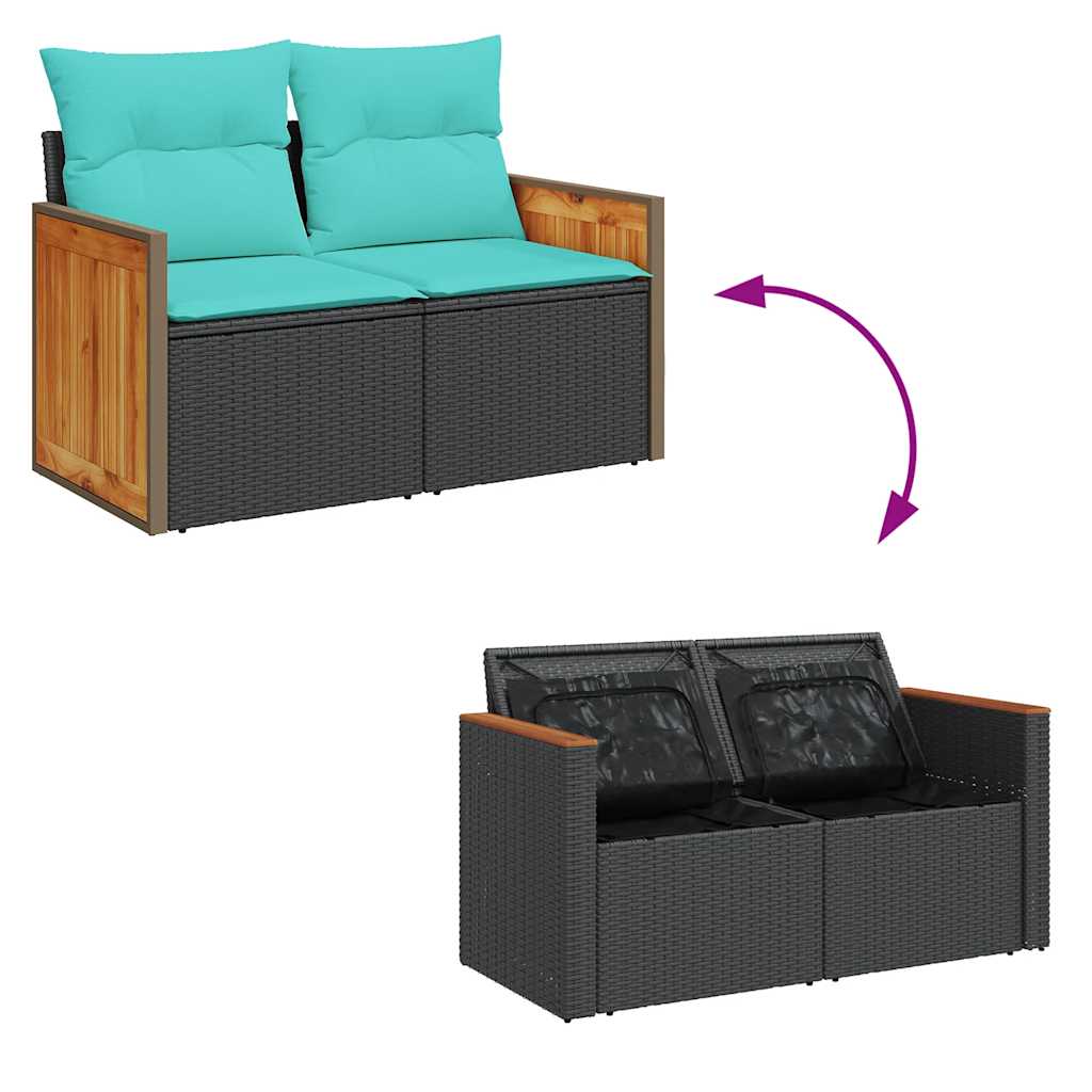 Set Divano da Giardino 6 pz con Cuscini Nero in Polyrattan 3326019