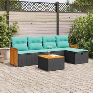 Set Divano da Giardino 6 pz con Cuscini Nero in Polyrattan 3326019