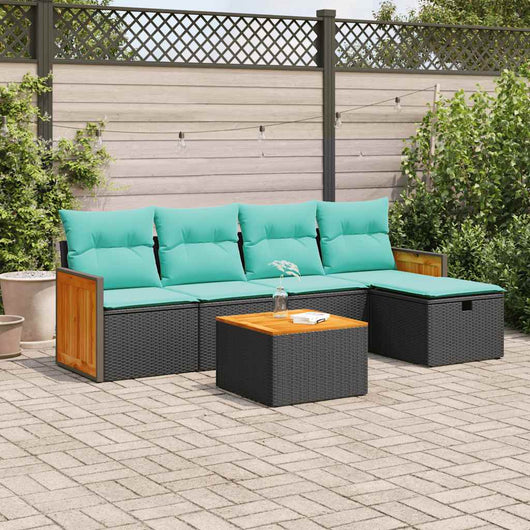 Set Divano da Giardino 6 pz con Cuscini Nero in Polyrattan 3326019