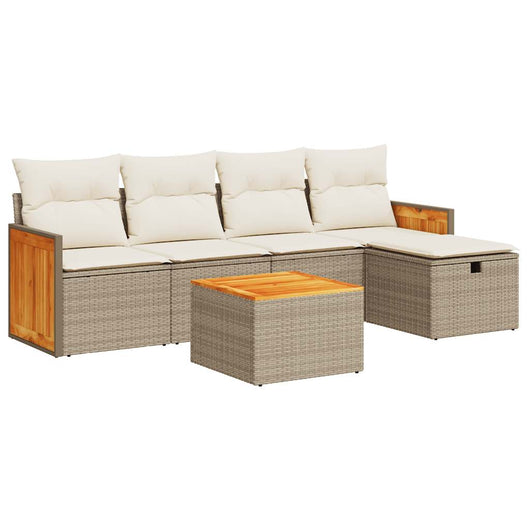 Set Divano da Giardino 6 pz con Cuscini Beige in Polyrattan 3326020