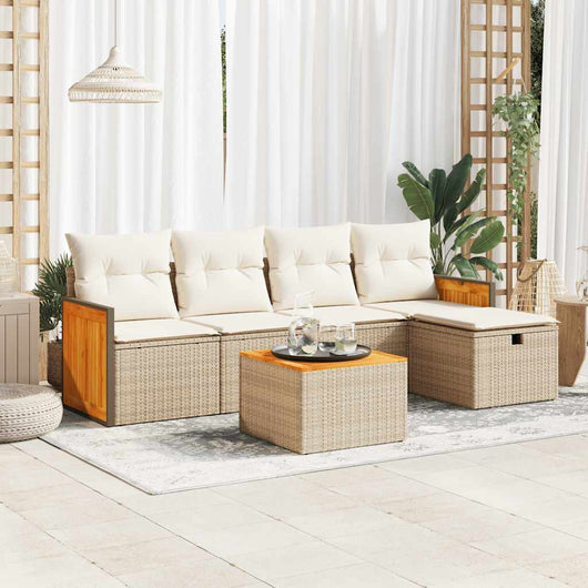 Set Divano da Giardino 6 pz con Cuscini Beige in Polyrattan 3326020