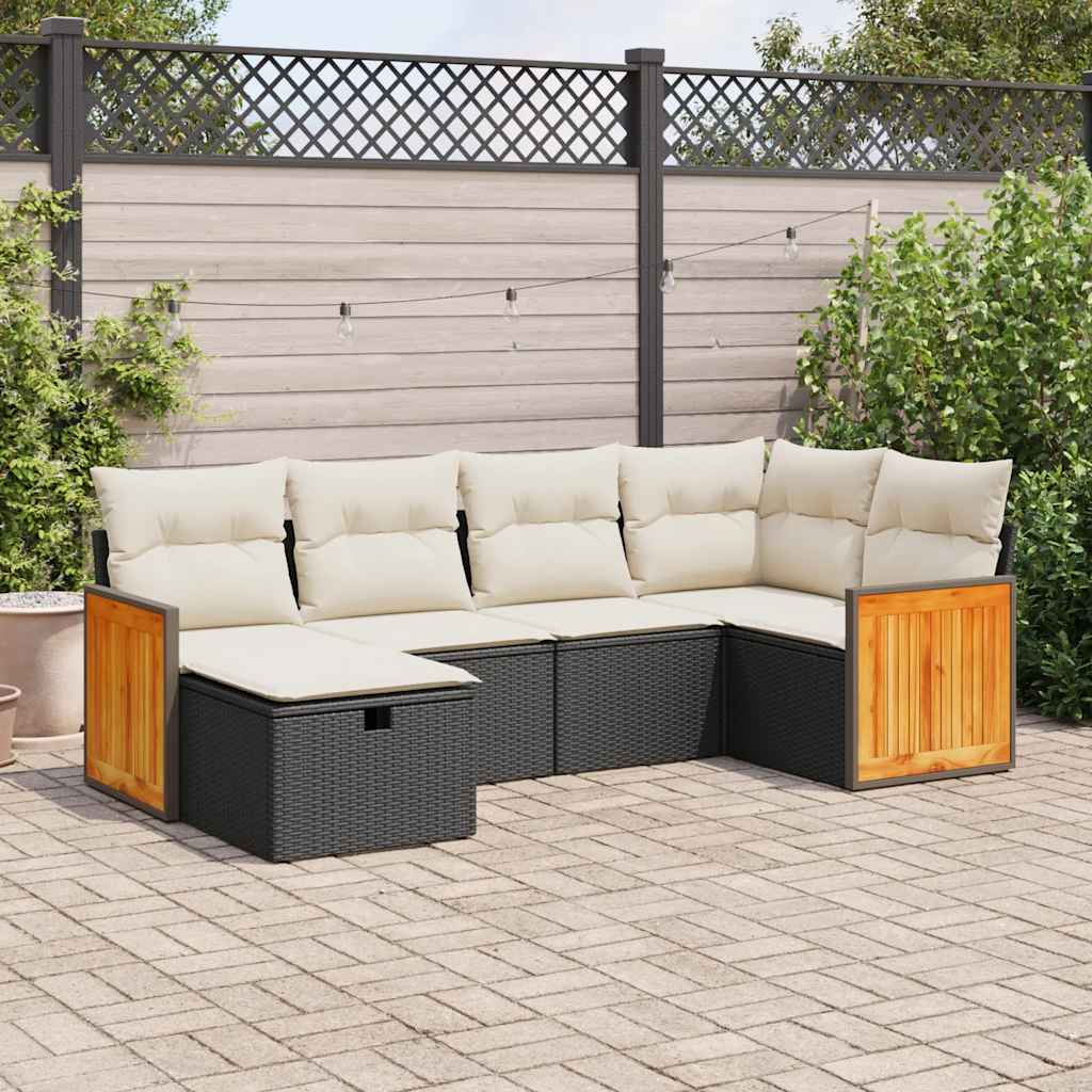 vidaXL Set Divano da Giardino 6 pz con Cuscini Nero in Polyrattan