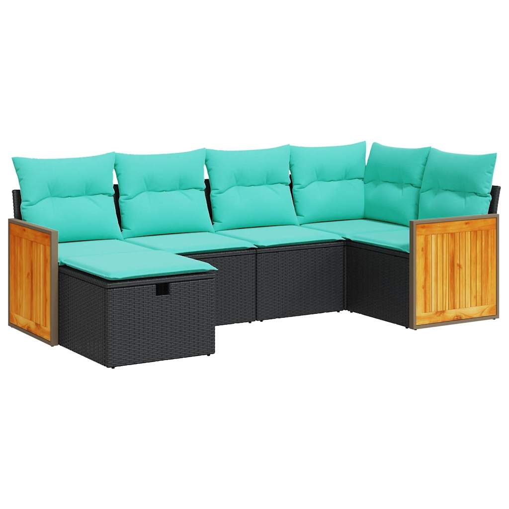 Set Divano da Giardino 6 pz con Cuscini Nero in Polyrattan 3326026