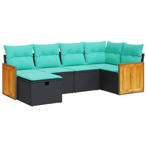 Set Divano da Giardino 6 pz con Cuscini Nero in Polyrattan 3326026