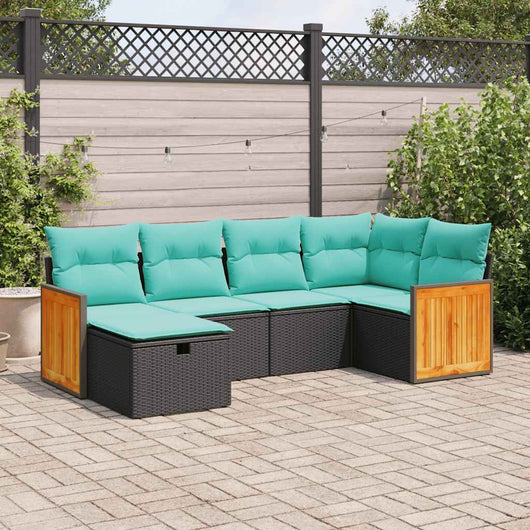 Set Divano da Giardino 6 pz con Cuscini Nero in Polyrattan 3326026