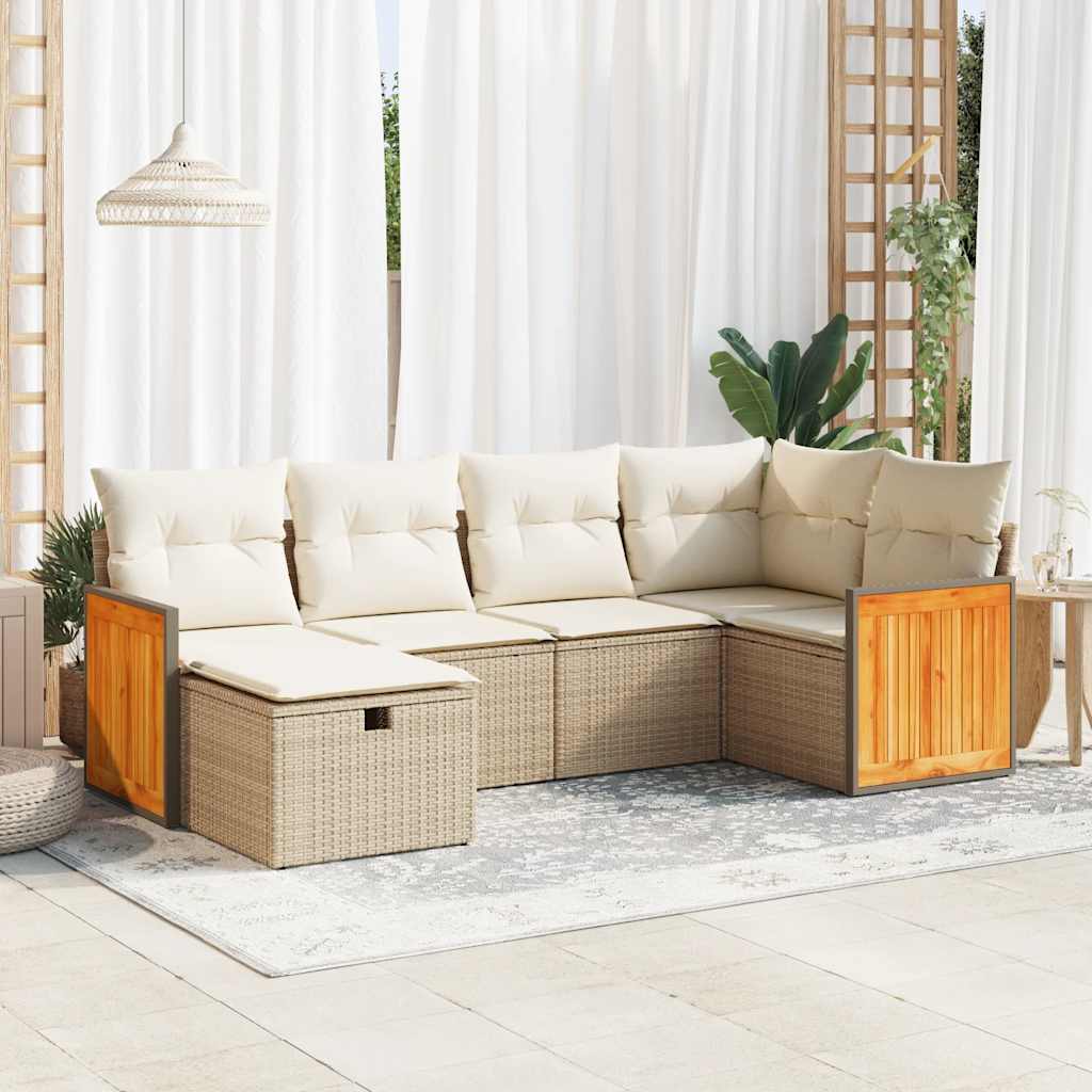 vidaXL Set Divano da Giardino 6 pz con Cuscini Beige in Polyrattan