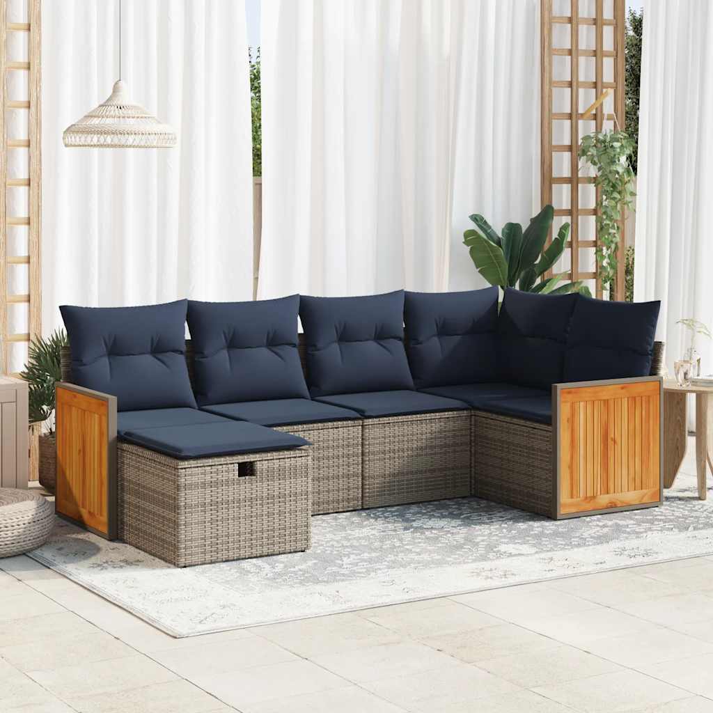 vidaXL Set Divano da Giardino 6 pz con Cuscini Grigio in Polyrattan