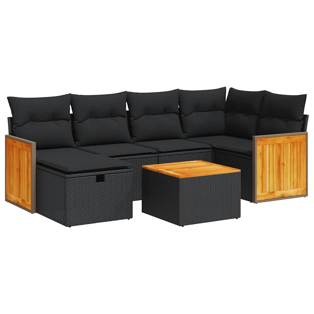 Set Divani da Giardino con Cuscini 7pz Nero Polyrattan 3326031