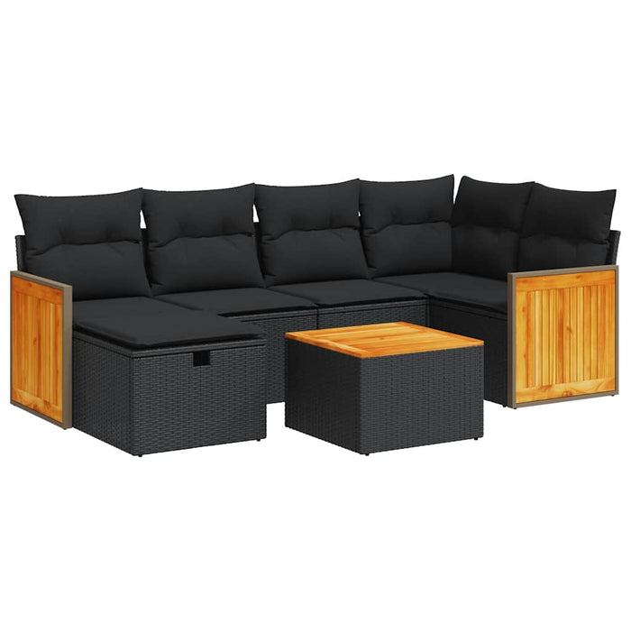 Set Divani da Giardino con Cuscini 7pz Nero Polyrattan 3326031