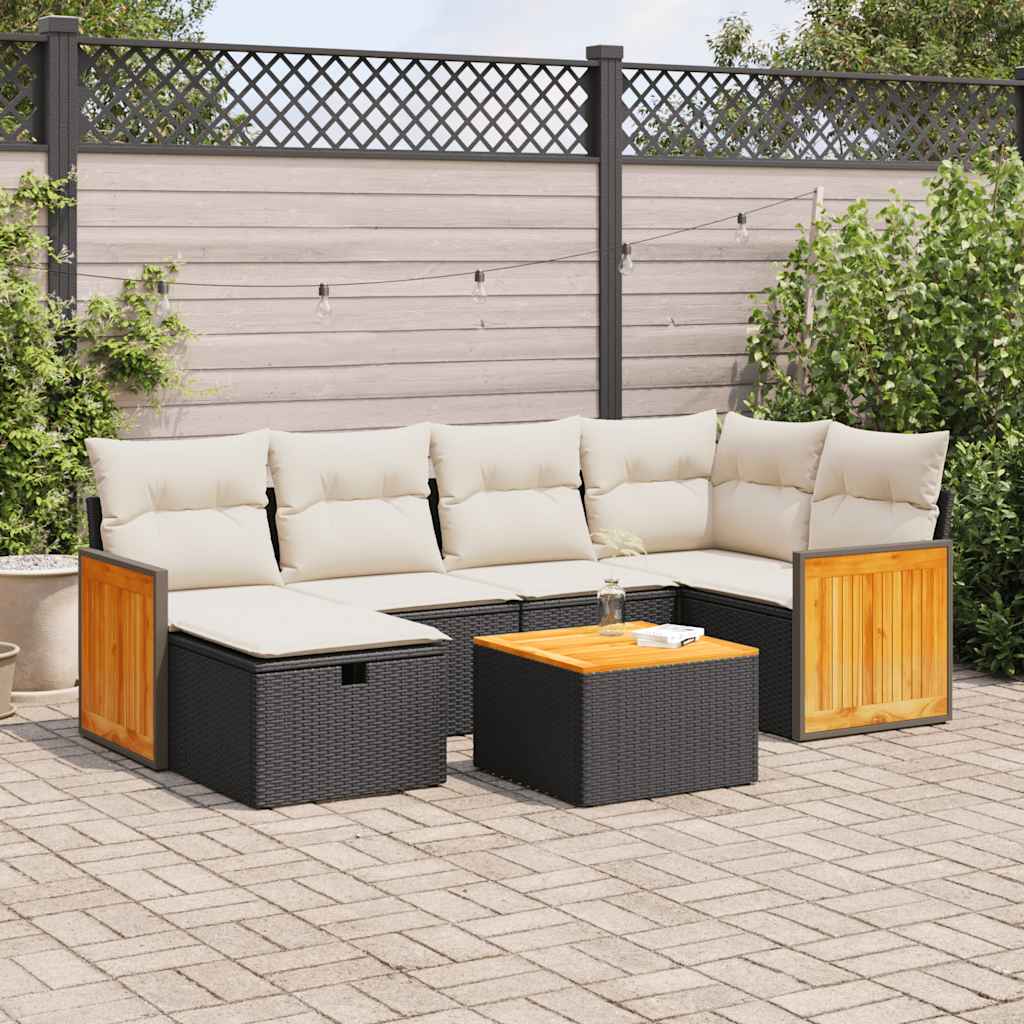 vidaXL Set Divani da Giardino con Cuscini 7pz Nero Polyrattan