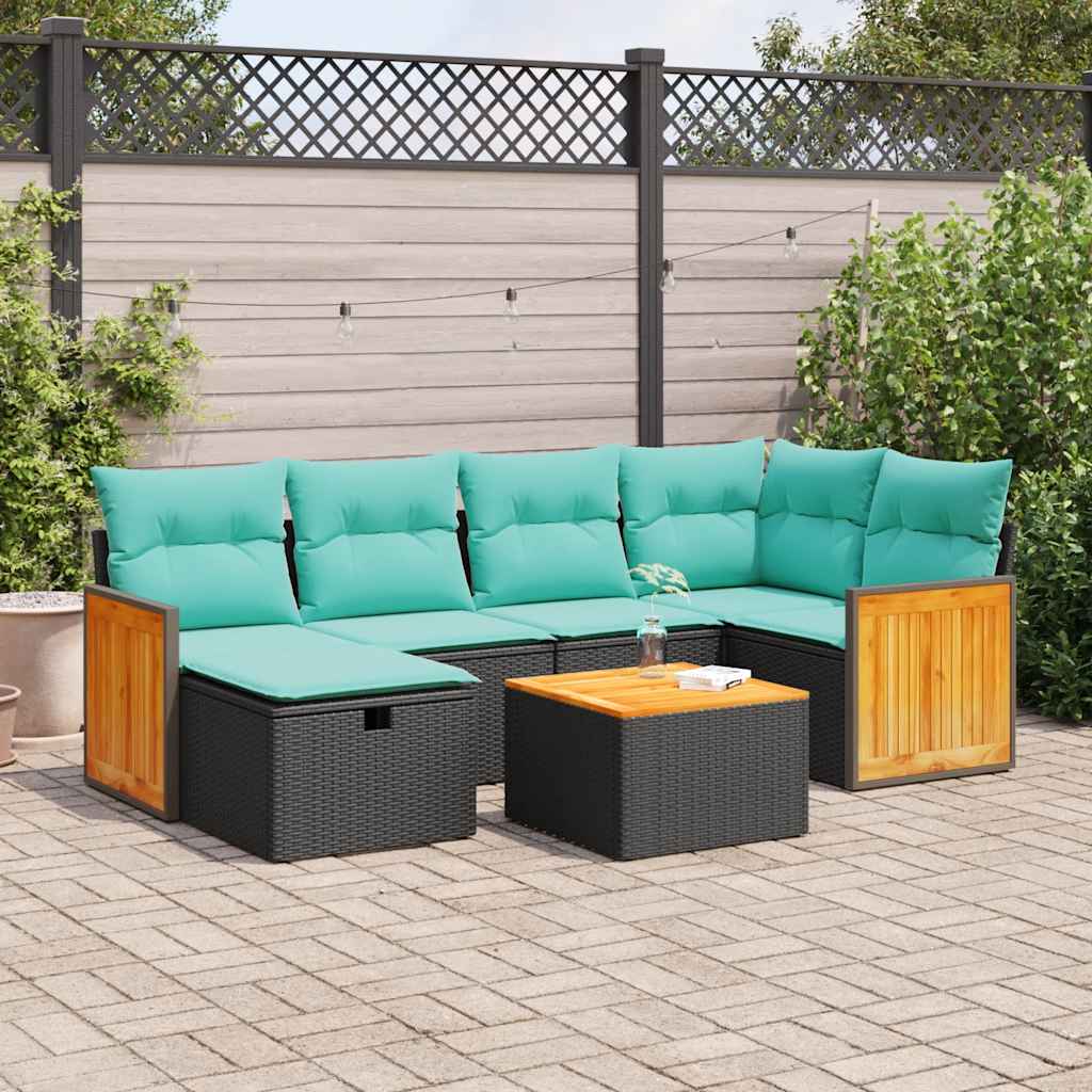 Set Divani da Giardino con Cuscini 7pz Nero Polyrattan 3326033
