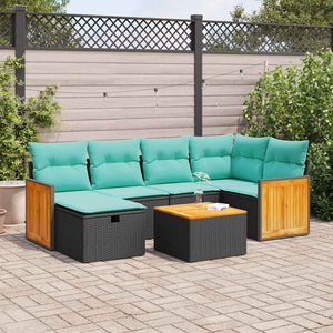 Set Divani da Giardino con Cuscini 7pz Nero Polyrattan 3326033