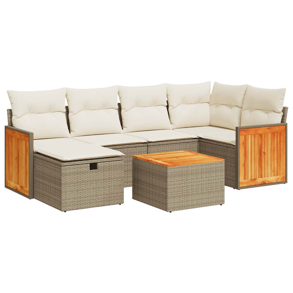 Set Divani da Giardino 7 pz con Cuscini Beige in Polyrattan 3326034
