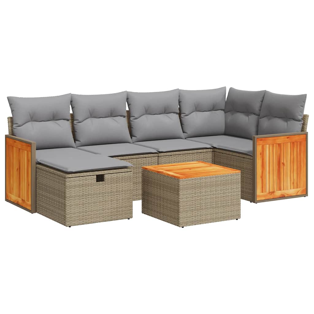 Set Divani da Giardino 7 pz con Cuscini Beige in Polyrattan