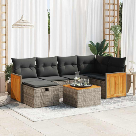 Set Divani da Giardino 7 pz con Cuscini Grigio in Polyrattan